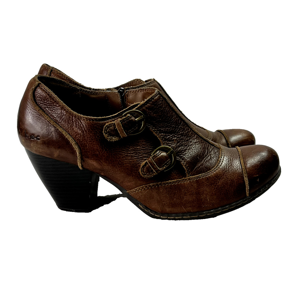 BOC Born Concept Boots Women's 10 42 M/W Ankle Brown Leather Heeled Buckle - Picture 3 of 12